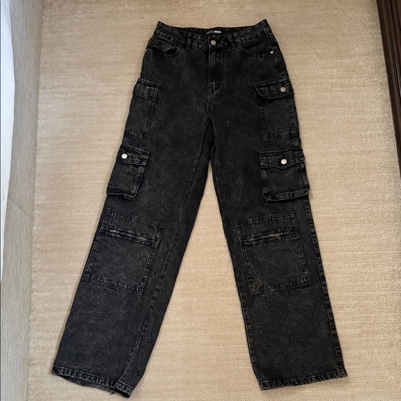 Womens Fashion Nova Black Cargo Jeans - Picture 1 of 5